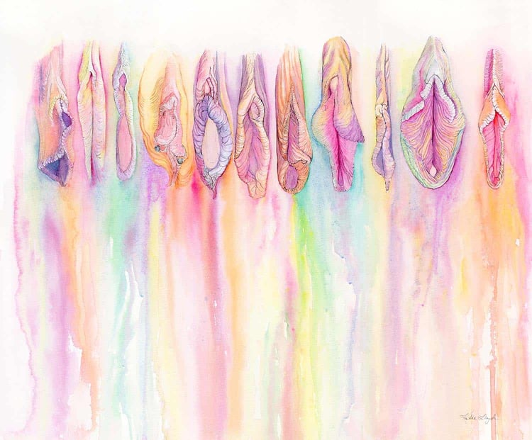 Vulvas painting in rainbow watercolour